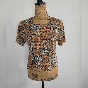 Chaser Ribbed Tee w Double Snakeskin Print Sz S NEW